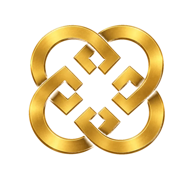 The gold 3D Celtic-knot emblem of Custom AI Models: gold knot 3d transparent on a transparent background. From the Custom AI Models article on how companies use AI to get clients.